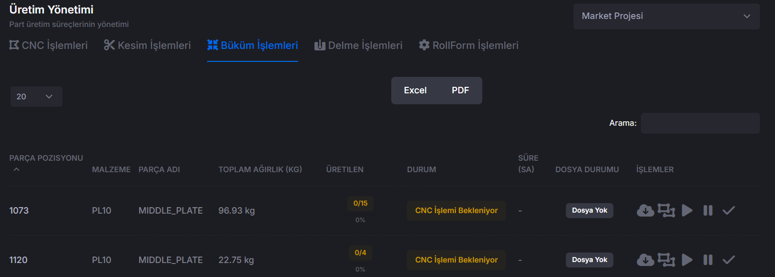 Üretim Yönetimi Ekranı