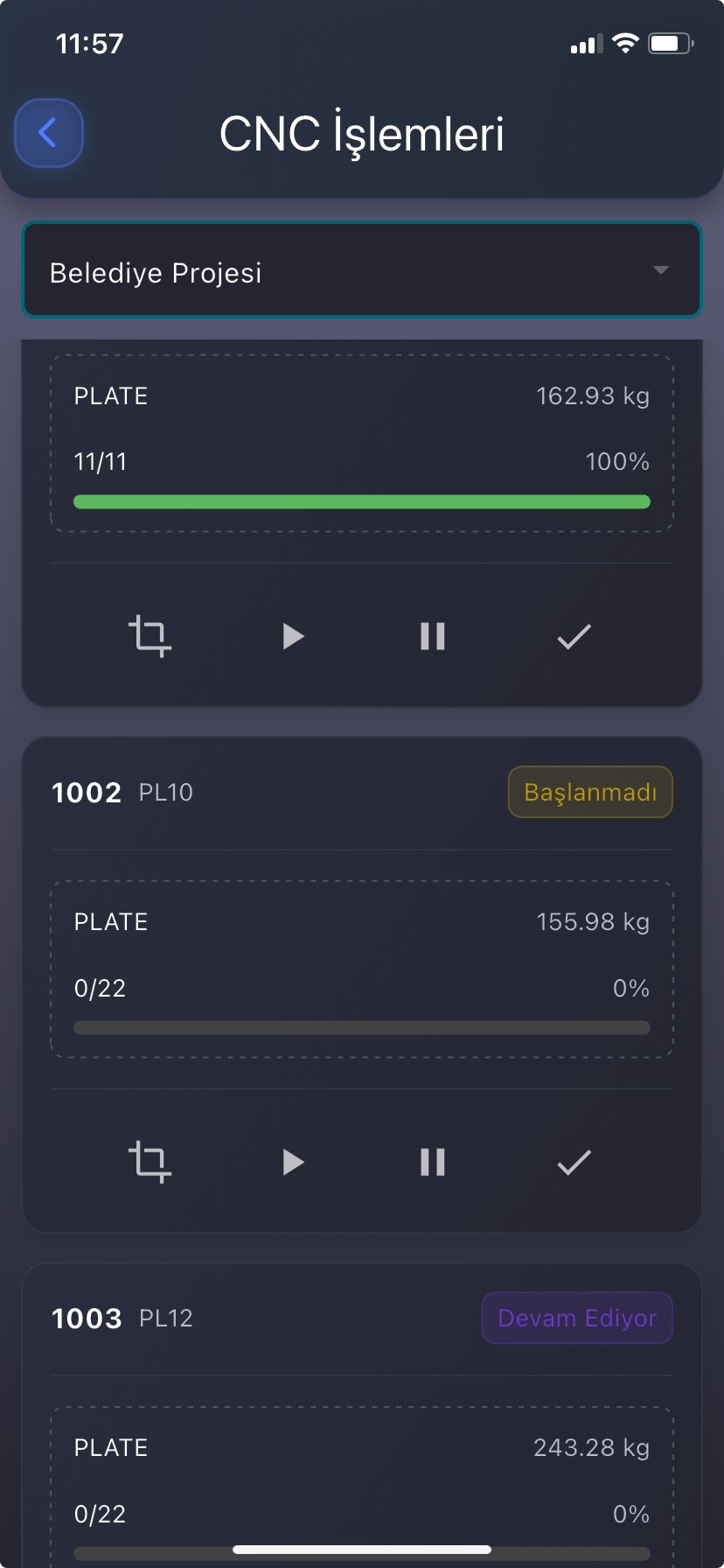 Mobil Uygulama İşlem Ekranı